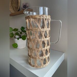Woven Rattan Glass Pitcher